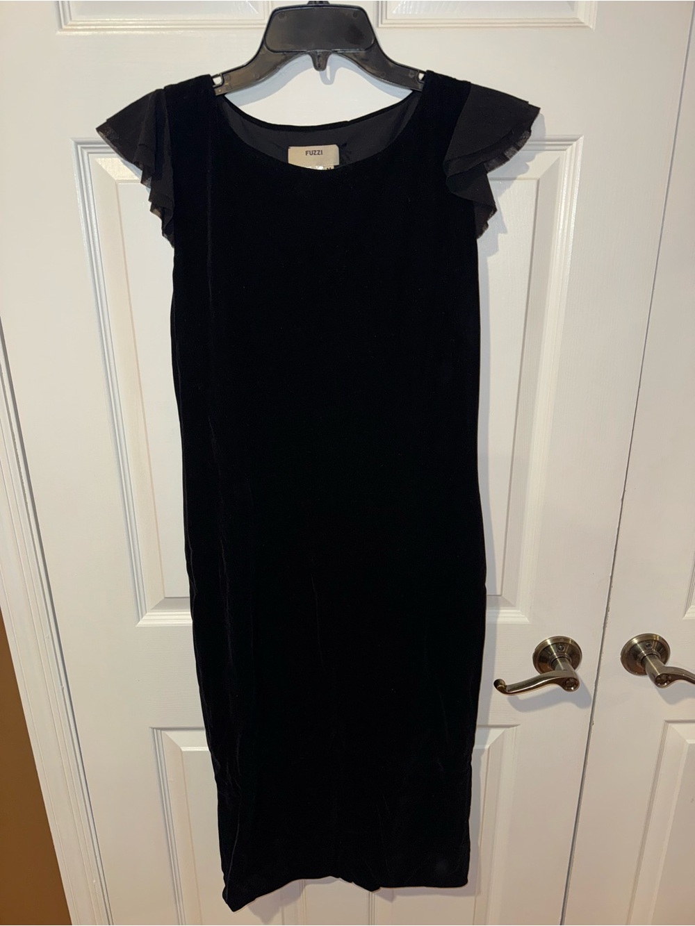 Black Velvet Flutter Sleeve Dress by Fuzzi